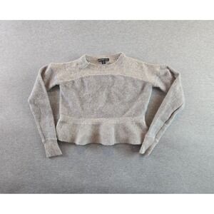 James Perse Sweater Womens 0 XS Gray Colorblock 100% Cashmere Crop Long Sleeve